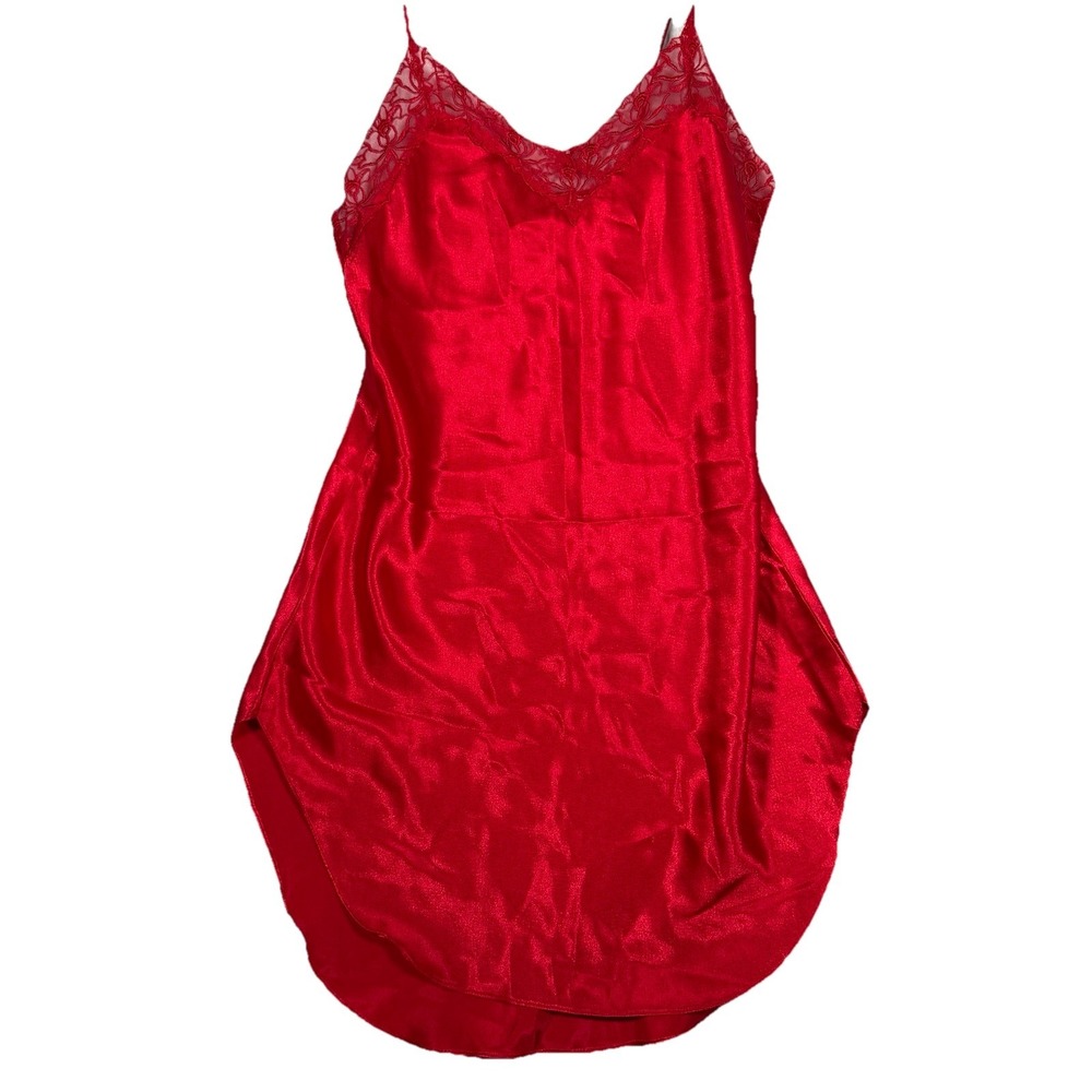 Vintage Victoria's Secret Gold Label Red Satin  Slip Dress  Lingerie Size P/S‎